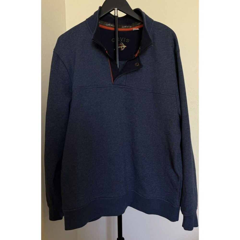 Orvis Men's L Signature Quarter Zip Snap Sweater Sweatshirt Fly Fishing Lure